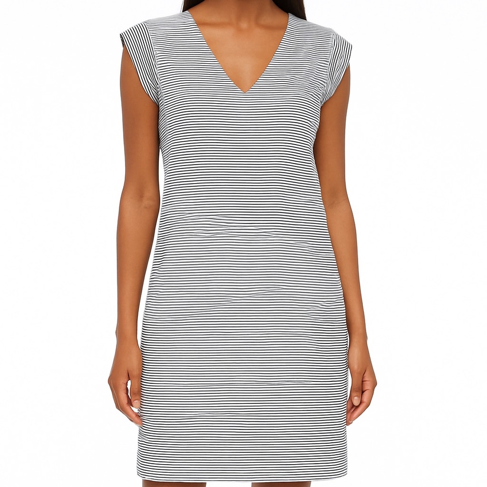 W by Worth Striped Dress Women’s Size 8 Navy White Cap Sleeve 37” inch